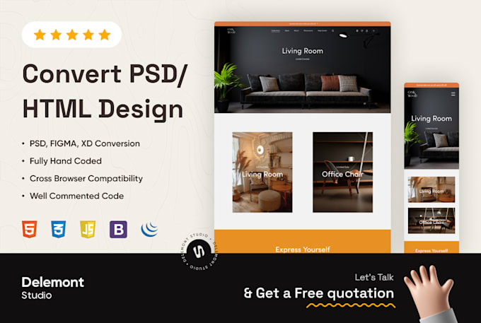 convert psd to html figma to html css xd to html bootstrap 5 responsive website