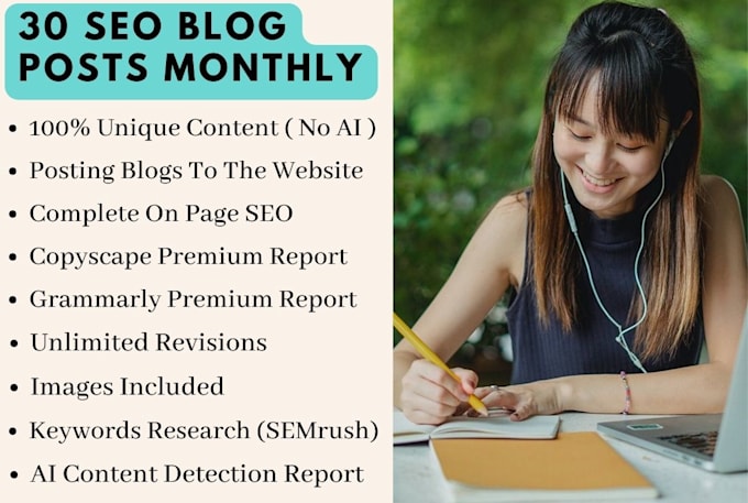 write 30 SEO articles and blog posts monthly with images