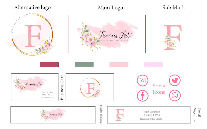 Do feminine and watercolor logo designs with branding kit by Saad_bin ...