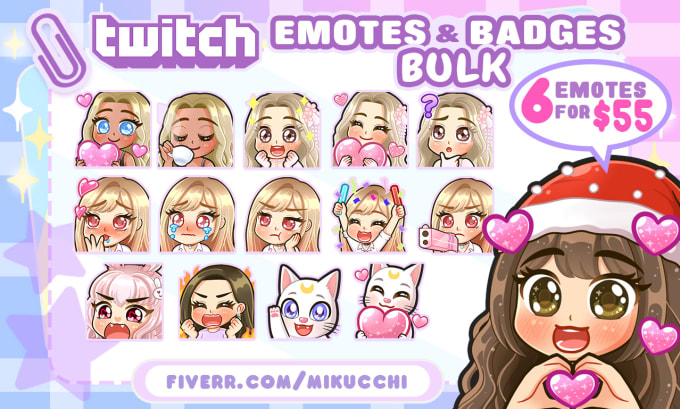 draw cute custom chibi emotes or sub badges for twitch, discord, vtuber