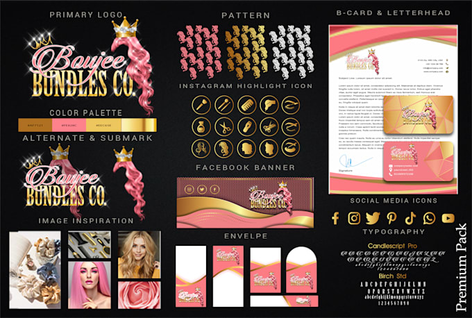 Design luxury feminine signature glitter logo with branding kit by ...