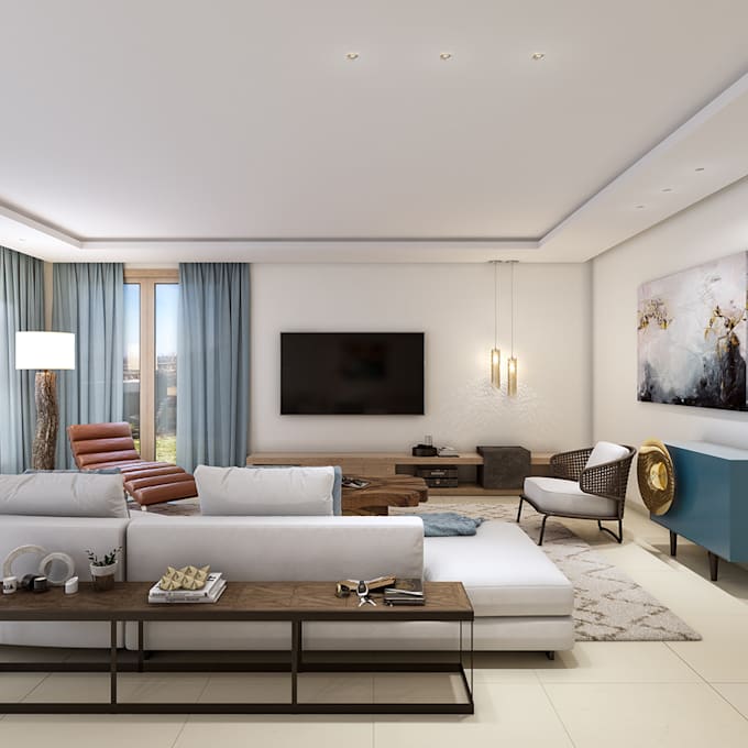 create a stylish interior mood board and 3d