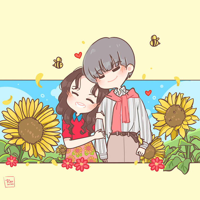 draw chibi couple illustration for you