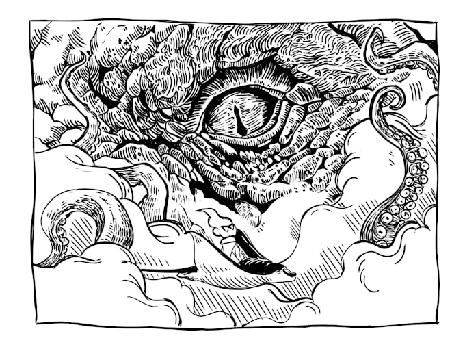 do detailed unique bw illustration, custom drawing, tattoo, merch, book design