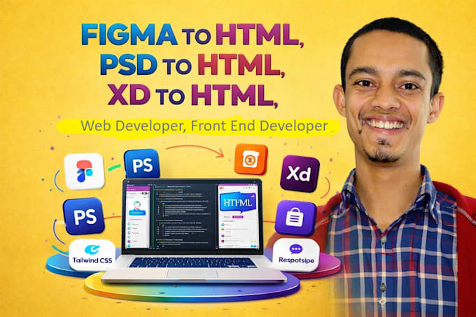 build psd, xd, figma to html custom website, web developer, front end developer