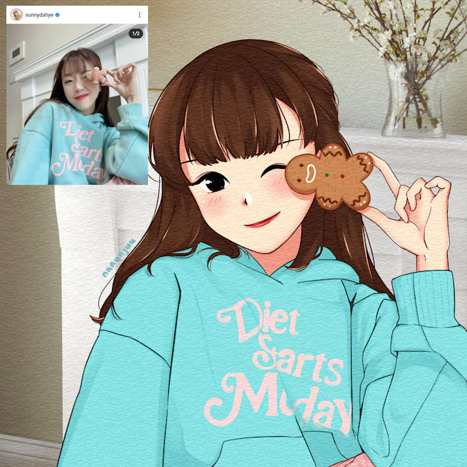 draw portrait illustration cute girl in the anime style from your photo