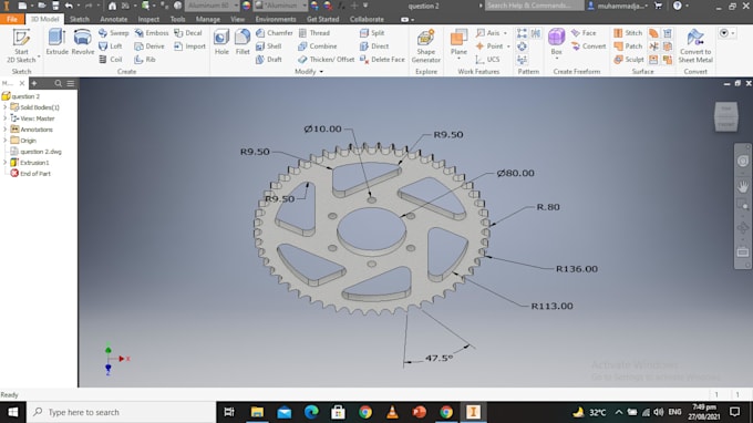 Make 3d, 2d drawing of mechanical part in autodesk inventor by Jamman85 ...