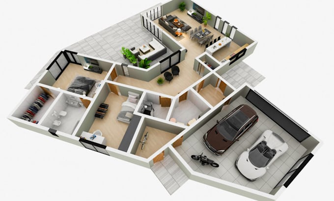 create realistic 3d floor plan rendering
