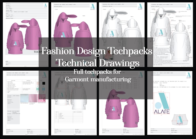 create fashion design tech pack, flat detail technical drawing