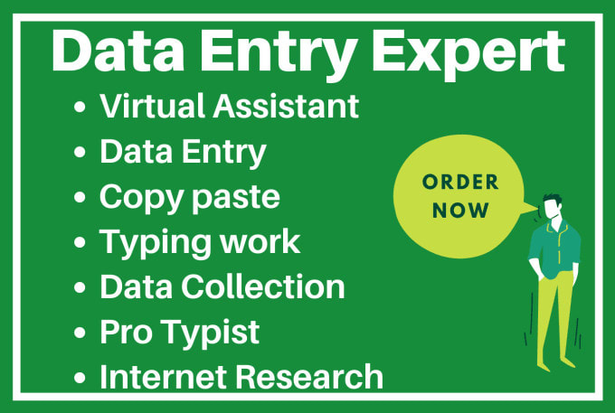 be your virtual assistant for data entry, typing work, copy paste, web research