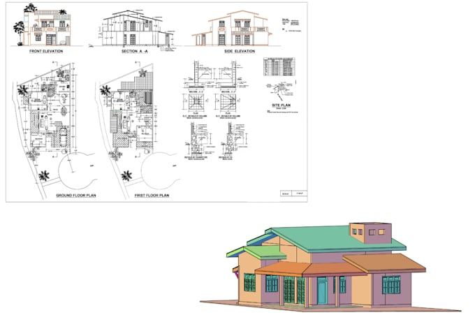 draw floor plan 2d, 3d in autocad and sketchup
