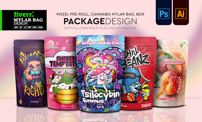design unique weed pouch, mylar bag and cbd product labels