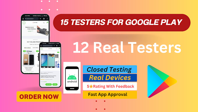 12 testers for google play app, real device closed testing
