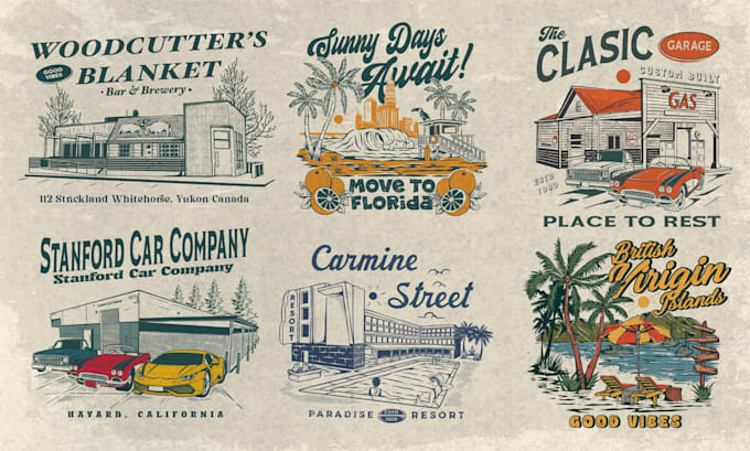 make vintage and retro hand drawn illustration design for your brand
