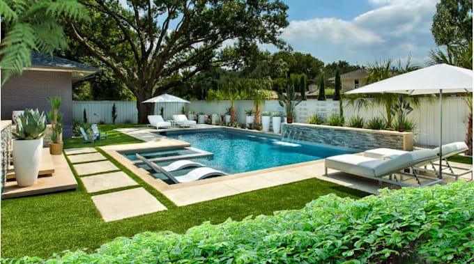 garden landscape design, rendering, modern creative backyard