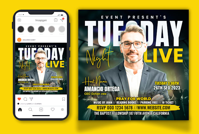 create any sized social media post, banner, facebook cover, or church flyer