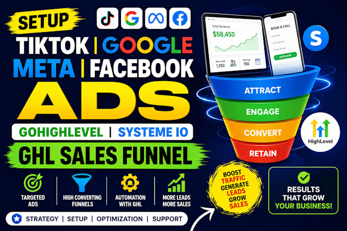 setup tiktok google meta facebook ads gohighlevel systeme io ghl sales funnel