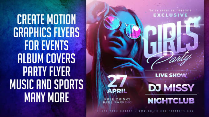 create animate motion graphics flyer, event flyer, party flyer, sports flyer