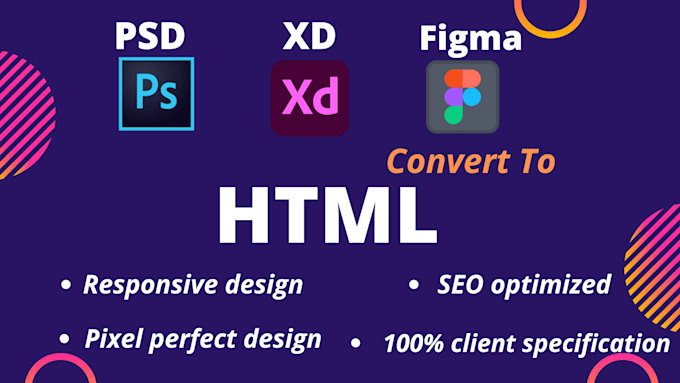 Convert psd, figma, ps to html css javascript by Taha_dev | Fiverr