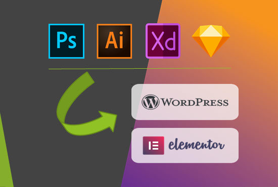 convert psd, xd, sketch, ai, figma to wordpress using elementor pro