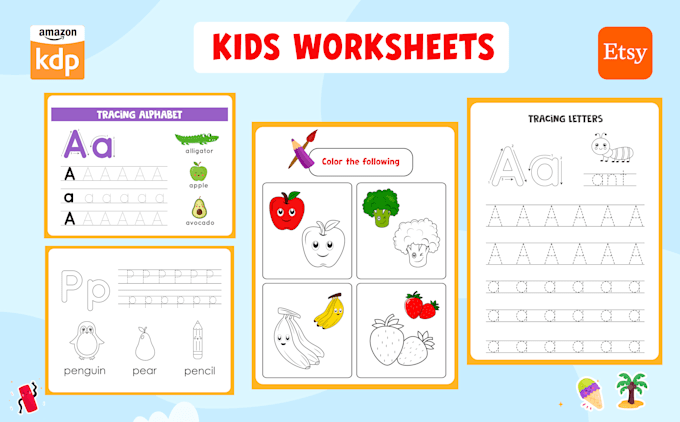design kindergarten preschool kids activity book worksheets tracing workbook kdp