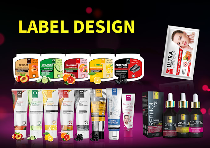 design cosmetic labels, serum, cream, jar, tube, moisturizer