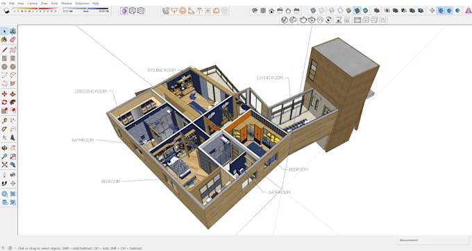 make isometric 3d render floor plan, interior, exterior