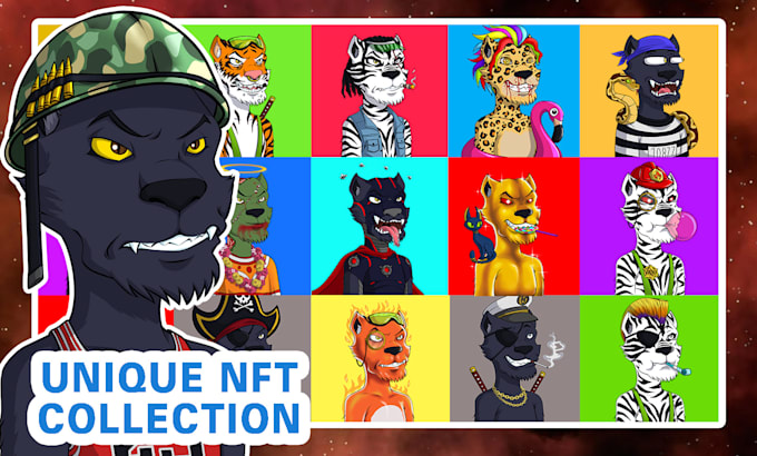 create nft collection, nft art, pixel art nft in cartoon or anime style