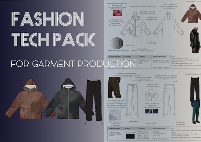 make fashion tech pack of clothing and bags for production