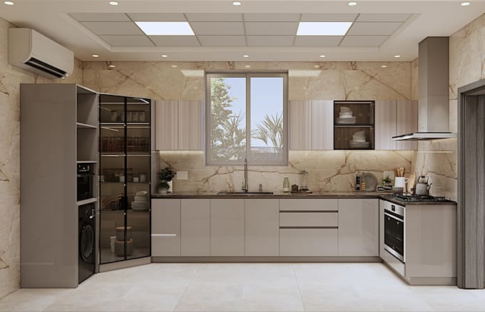 design modern kitchen interiors with realistic 3d rendering