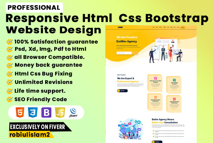 Design attractive responsive html css bootstrap website by Robiulislam2 ...