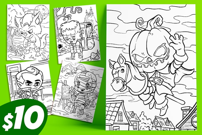 draw childrens book characters in black and white line art