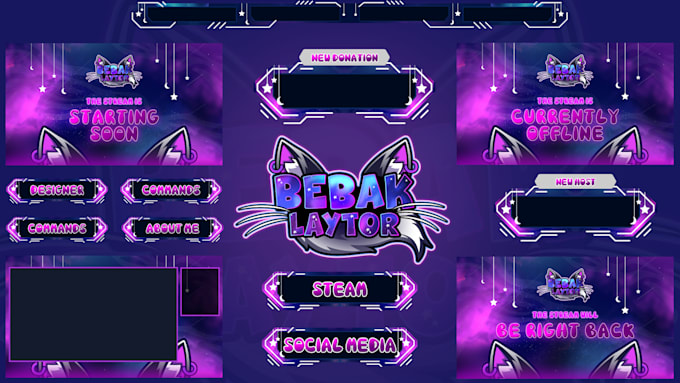 create custom animated stream overlay pack for twitch, kick, youtube, tiktok