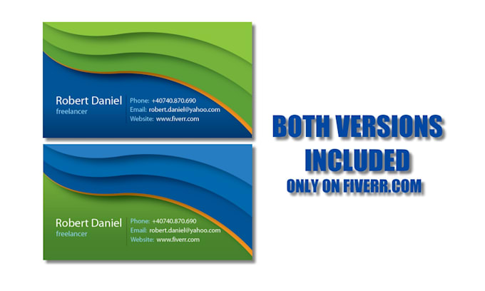 create 2 professional  business cards with a clean green and blue template