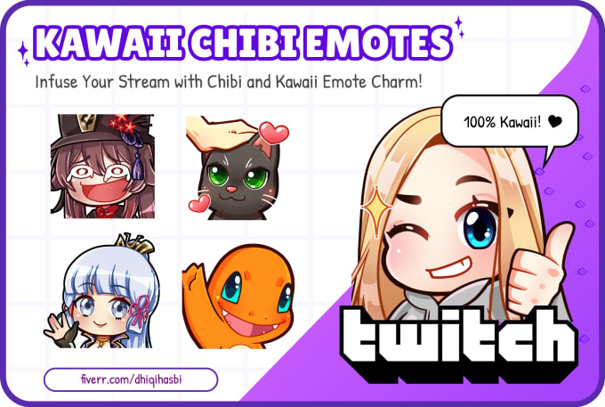 draw twitch and discord emotes, sub badges in chibi style