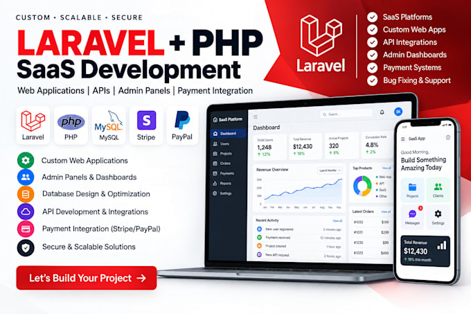 build laravel PHP saas web applications and API integrations