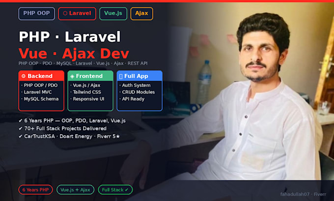 develop websites in PHP pdo oop mysql, laravel vue, ajax