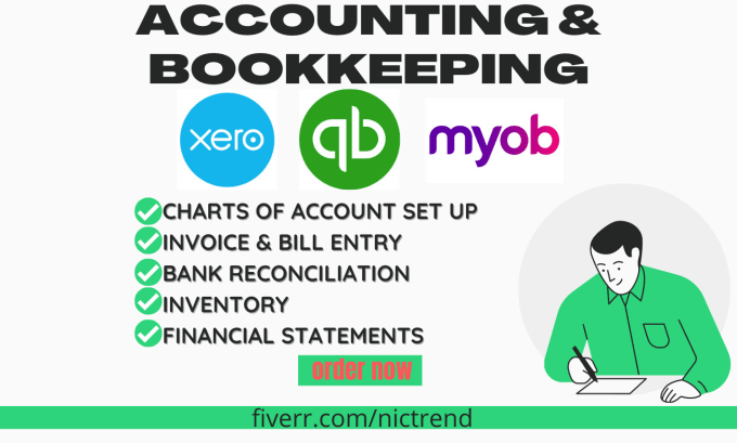 Hire a freelancer to do accounting bookkeeping in xero, myob and quickbooks