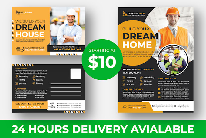 design modern construction flyer and postcard