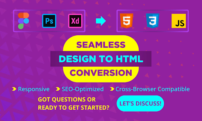 convert a design from xd to html, figma to html, psd to html