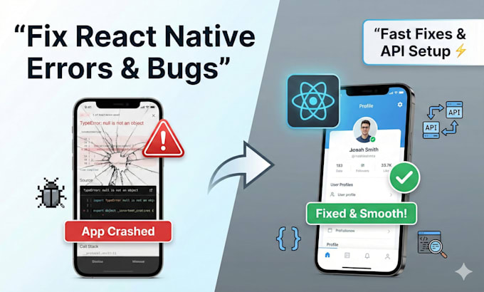 fix react native errors, bugs, and API integration issues