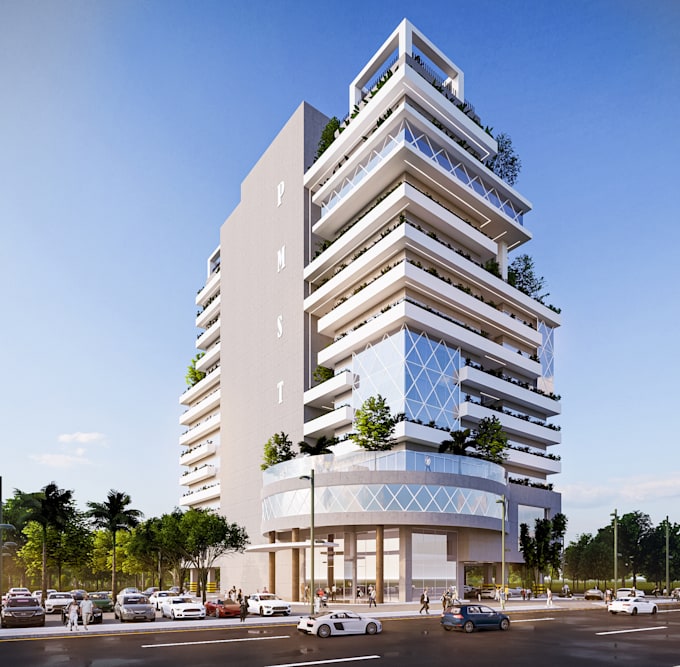 do commercial building exterior design 3d model rendering