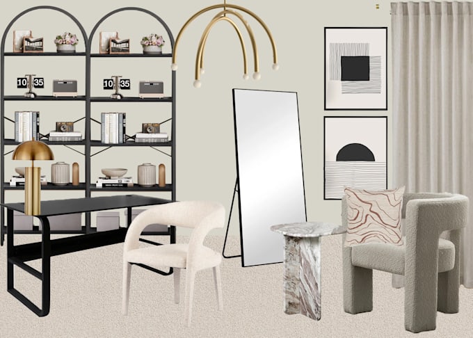 create an interior design mood board with shopping list