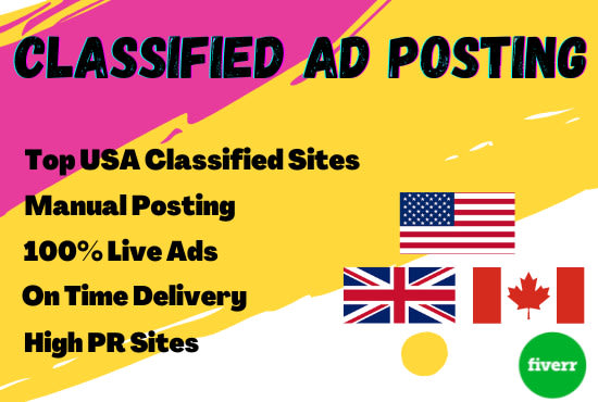 I will do classified ads posting manually in USA high PR sites