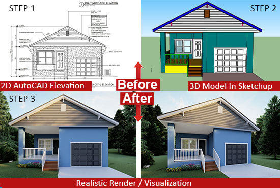 design, sketchup 3d models, exterior visualization, rendering