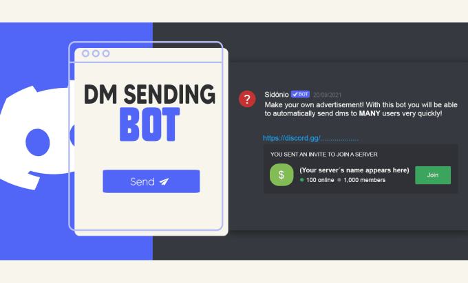 Hire a freelancer to send a discord dms bot source code without admin needed