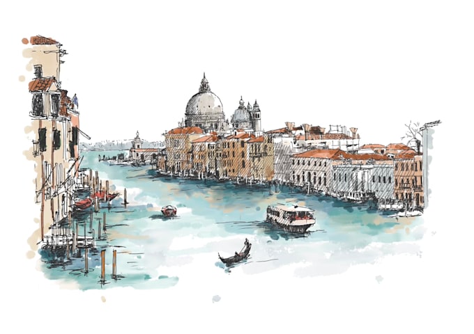 draw building, place and other object with ink sketch
