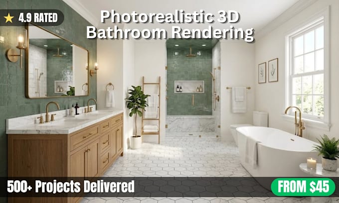 do modern 3d bathroom interior design and photorealistic rendering