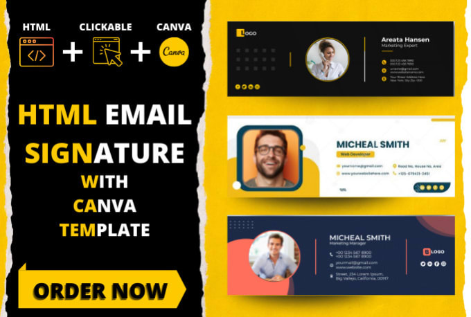 Design clickable html email signature and canva email template in 24