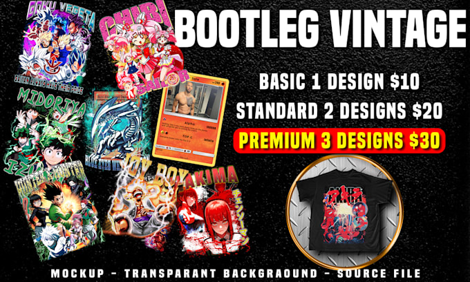 design a vintage 90s bootleg anime